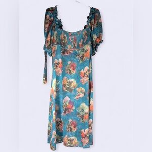 Anthropologie Floral Square Neck Midi Dress XS